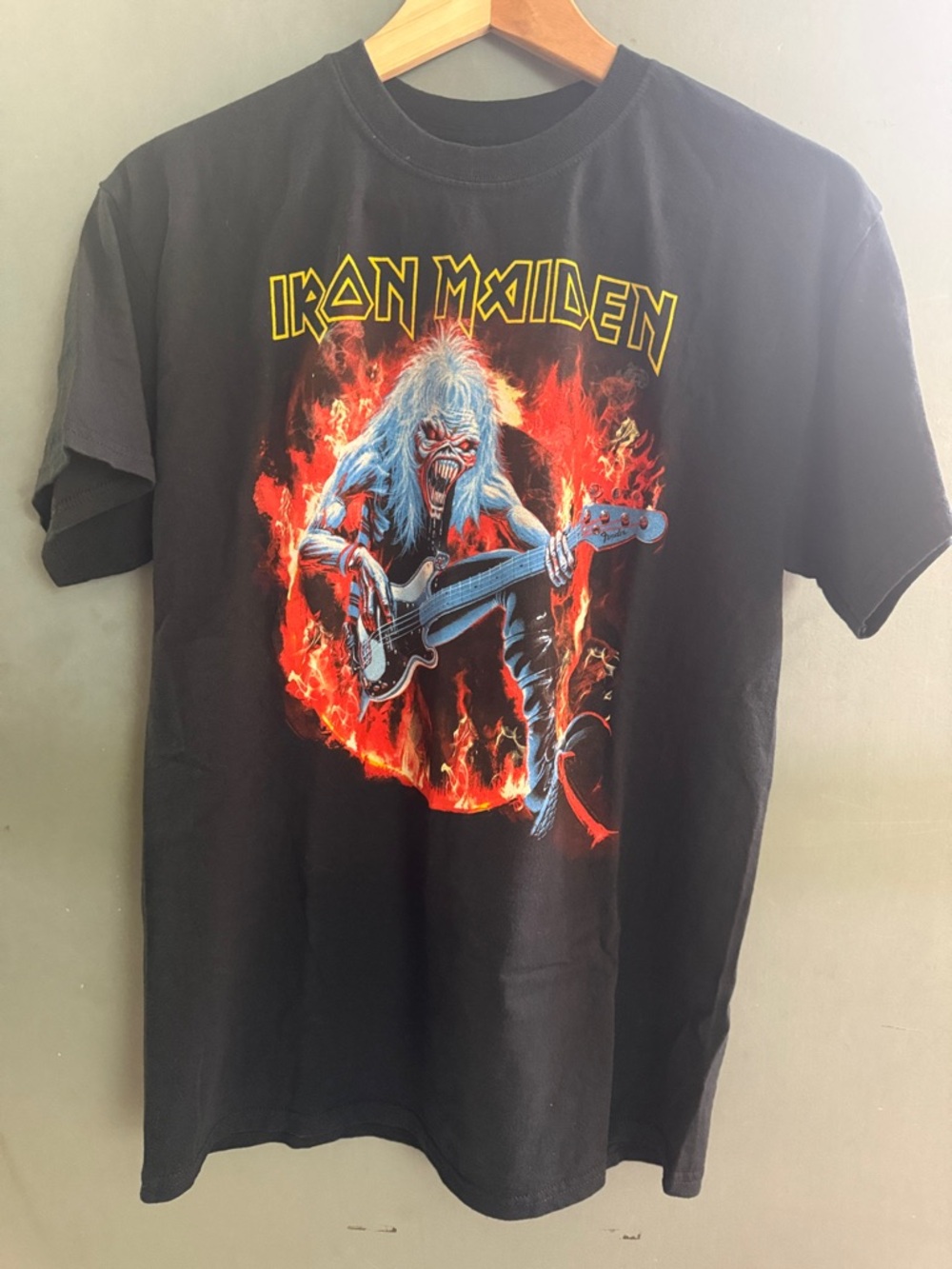 Iron Maiden Eddie Bass Guitar Graphic Band Tee Black Medium